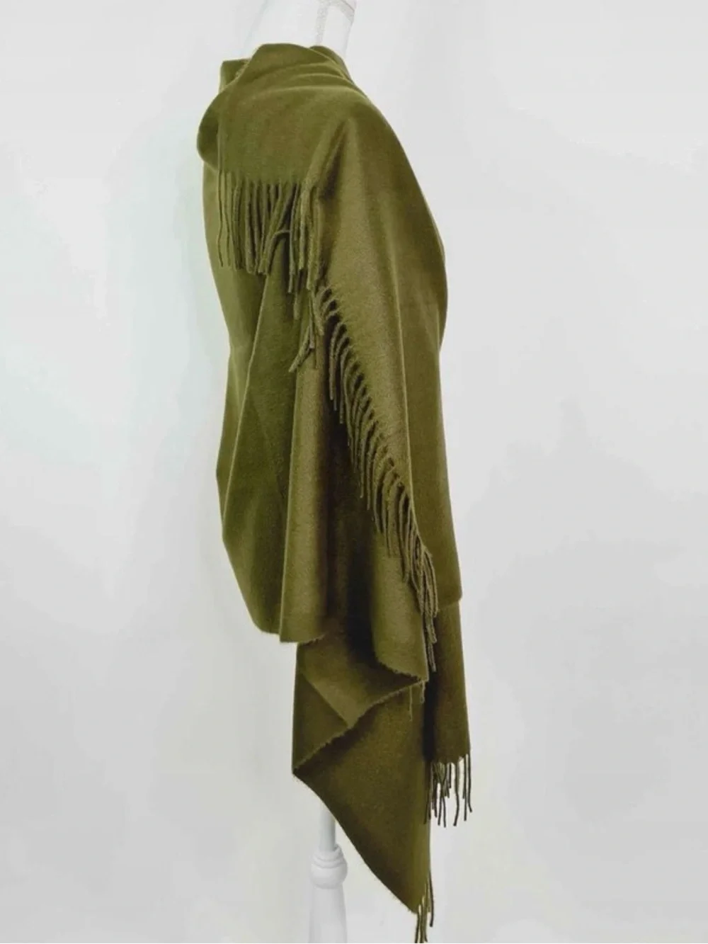Olive Green Fringe Wrap Shawl - Women's Soft Layering Scarf